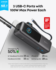 Anker Laptop Power Bank (25K, 165W, Built-In and Retractable Cables) and Anker USB-C to USB-C Cable (6 ft, 240W, Upcycled-Braided)