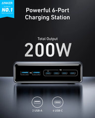 Anker Prime Charger (200W, 6 Ports, GaN)  and Anker USB-C to USB-C Cable (6 ft, 240W, Upcycled-Braided)